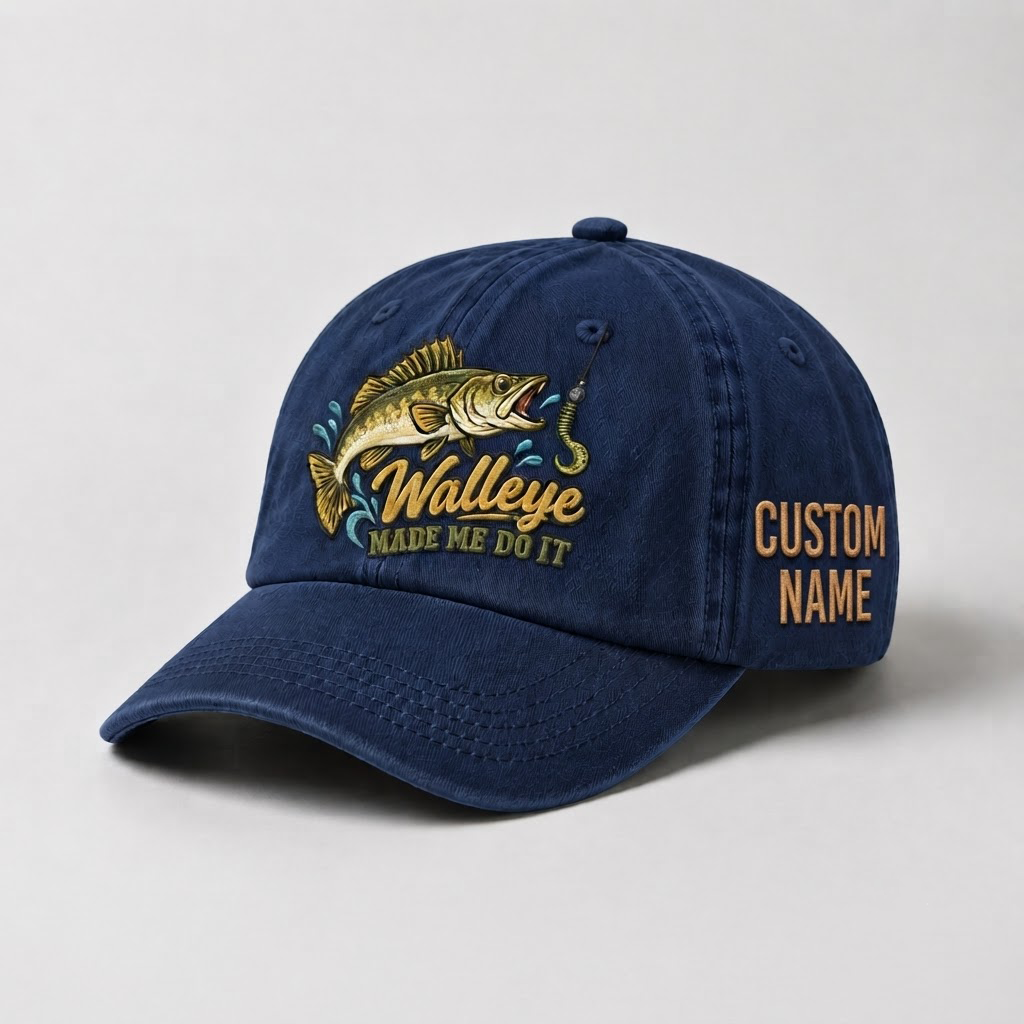 Custom Walleye Hat, Personalized Walleye Made Me Do It Fishing Cap, Vintage Angler Gift, Fisherman Dad Hat, Outdoor Sports Embroidered Hat