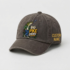 Pike Hat, Custom Big Pike Energy Embroidered Cap, Personalized Fisherman Gift, Vintage Washed Cotton Dad Hat, Fishing Merch - 5