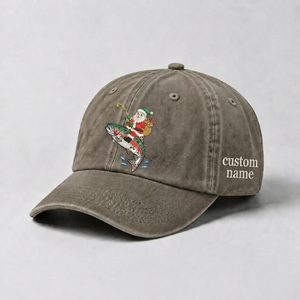 Santa Fishing Trout Embroidered Hat, Custom Name Christmas Baseball Cap, Vintage Fisherman Dad Hat, Outdoor Holiday Gift, Cute Winter Hat - 6