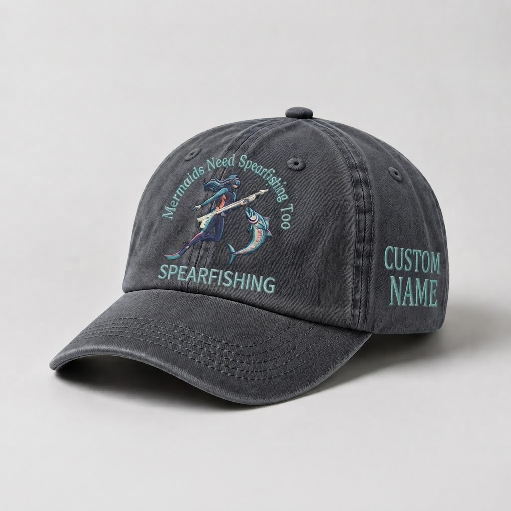 Mermaids Need Spearguns Too Hat for Women, Custom Spearfishing Hat for Women, Personalized Dive Embroidery Cap, Gift for Her