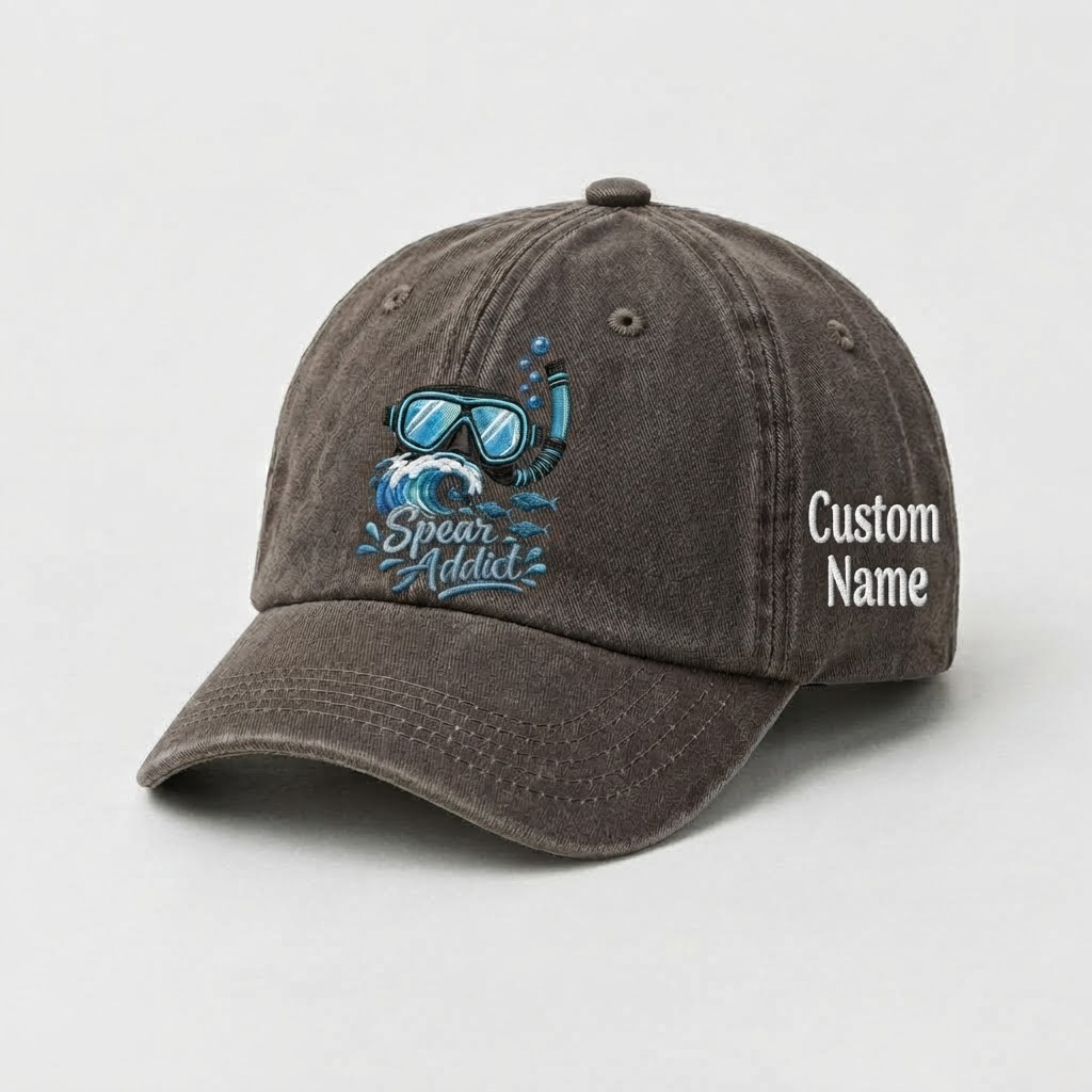 Spear Addict Hat for Women, Personalized Scuba Diving Hat, Custom Name Embroidered Cap, Spearfishing Gift, Ocean Lover Baseball Hat