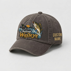 Custom Walleye Hat, Personalized Chasing Walleye Fishing Cap, Vintage Angler Gift, Fisherman Dad Hat, Outdoor Sports Embroidered Hat - 5