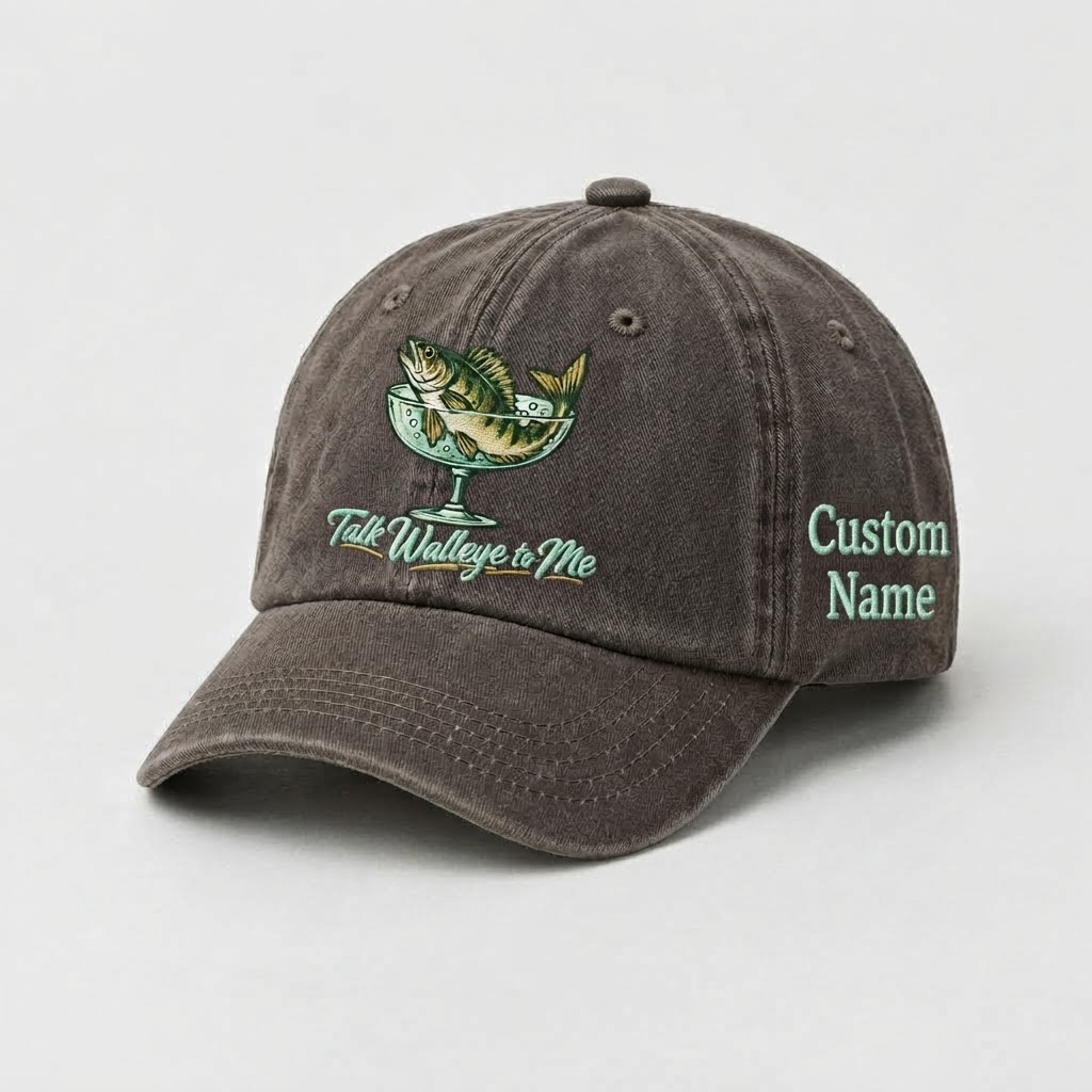 Custom Walleye Hat, Personalized Talk Walleye To Me Fishing Cap, Vintage Angler Gift, Fisherman Dad Hat, Outdoor Sports Embroidered Hat