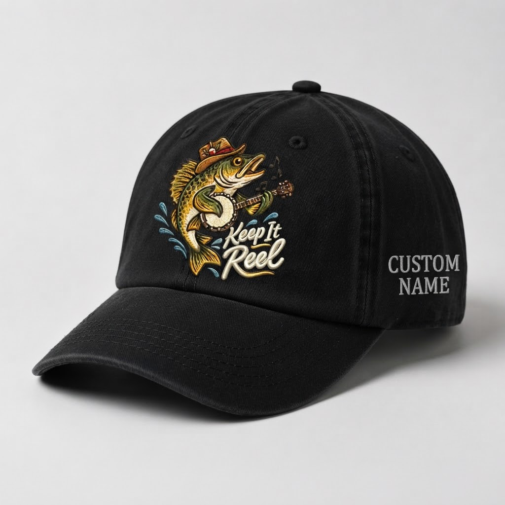 Custom Name Walleye Hat, Personalized Keep It Reel Fishing Cap, Vintage Fisherman Gift, Embroidered Outdoor Dad Hat