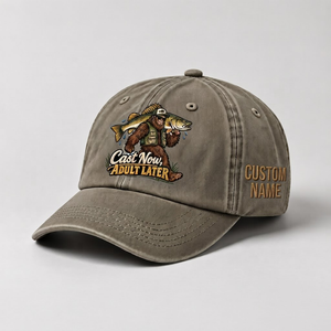 Personalized Walleye Hat, Custom Name Cast Now Adult Later Fishing Cap, Vintage Fisherman Gift, Embroidered Outdoor Dad Hat - 6