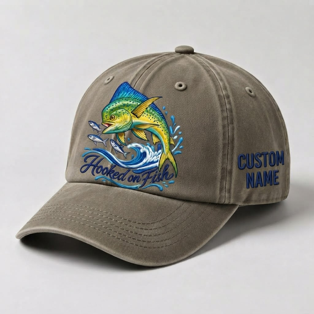 Mahi Mahi Fishing Hat, Personalized Fisherman Dad Cap, Vintage Angler Gift, Outdoor Sports Hat, Fishing Lover Gift
