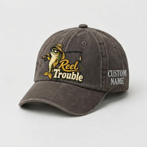 Personalized Walleye Hat, Custom Name Reel Trouble Fishing Cap, Vintage Fisherman Gift, Embroidered Outdoor Dad Hat - 5