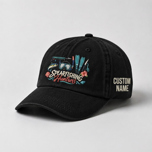 Spearfishing Hats For Women, Spearfishing Huntress Custom Embroidered Baseball Cap, Personalized Vintage Washed Hat, Scuba Diving Gift - 2