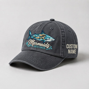 Spearfishing Hats For Women, Mermaids Bite Back Custom Embroidered Baseball Cap, Personalized Vintage Washed Hat, Scuba Diving Gift - 1