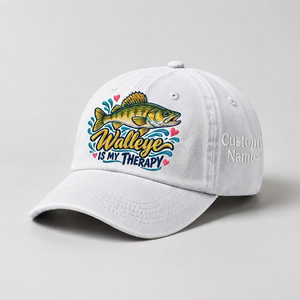Custom Walleye Hat, Personalized Walleye Is My Therapy Fishing Cap, Vintage Angler Gift, Fisherman Dad Hat, Outdoor Sports Embroidered Hat - 4