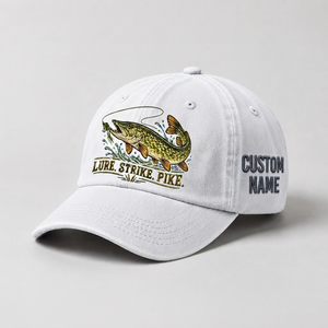 Pike Hat, Custom Lure Strike Pike Embroidered Cap, Personalized Fisherman Gift, Vintage Washed Cotton Dad Hat, Fishing Merch - 4