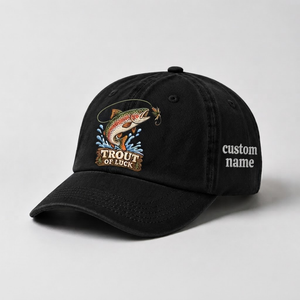 Trout of Luck Embroidered Hat, Custom Name Fishing Baseball Cap, Vintage Fisherman Dad Hat, Outdoor Nature Gift, Cute Angler Cap - 2