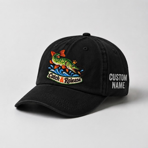 Pike Hat, Custom Catch And Release Embroidered Cap, Personalized Fisherman Gift, Vintage Washed Cotton Dad Hat, Fishing Merch - 2