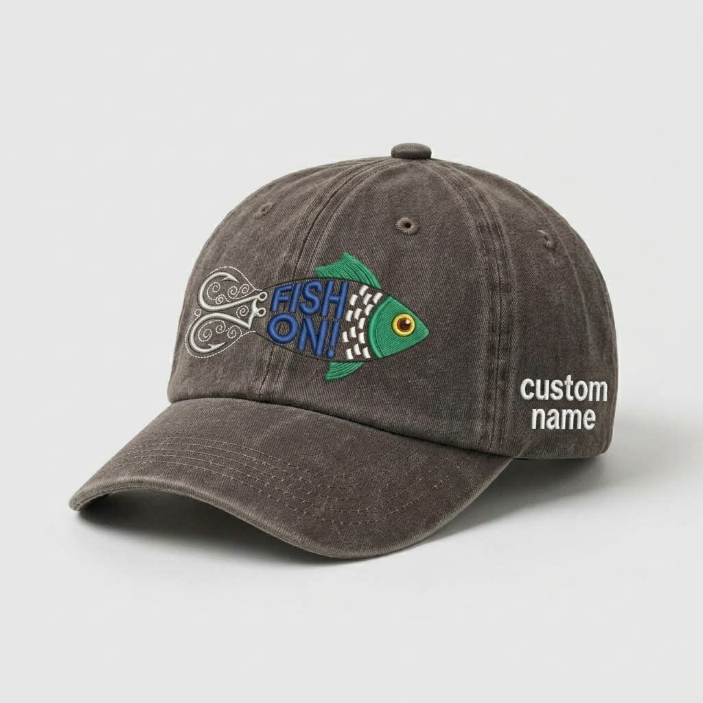 Custom Fish On Fishing Hat, Embroidered Bass Cap, Personalized Fisherman Gift for Him, Dad Fishing Hat, Outdoor Fishing Lovers Cap