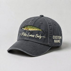 Pike Hat, Personalized Fishing Cap, Custom Name Embroidered Dad Hat, Pike Lures Only Vintage Fisherman Gift, Outdoor Angler Enthusiast - 1