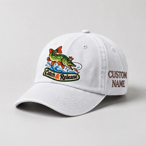 Pike Hat, Custom Catch And Release Embroidered Cap, Personalized Fisherman Gift, Vintage Washed Cotton Dad Hat, Fishing Merch - 4