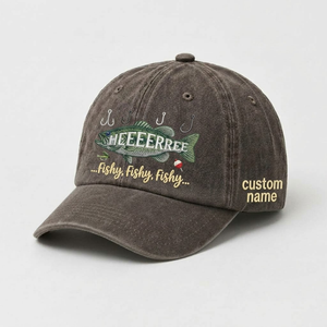 Hat Embroidered Bass Cap Here Fishy Fishy Fishy Personalized Fisherman Gift For Him Dad Fishing Hat - 5