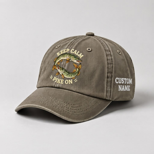 Pike Hat, Personalized Fishing Cap, Custom Name Embroidered Hat, Keep Calm Pike On Vintage Dad Hat, Angler Gift - 6