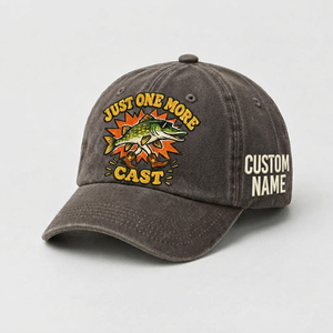 Pike Hat, Custom Just One More Cast Embroidered Cap, Personalized Fisherman Gift, Vintage Washed Cotton Dad Hat, Fishing Merch - 5
