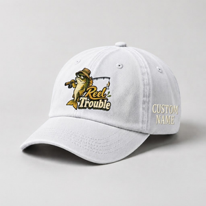 Personalized Walleye Hat, Custom Name Reel Trouble Fishing Cap, Vintage Fisherman Gift, Embroidered Outdoor Dad Hat - 4