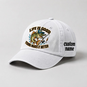 Pike Hat, Custom Name Fisherman Cap, Life Is Good Fishing Makes It Better Fishing Hat, Personalized Angler Gift, Vintage Embroidered Dad Hat - 4