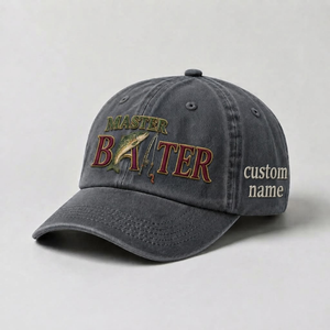 Master Baiter Trout Fishing Embroidered Hat, Personalized Dad Cap, Custom Trout Fisherman Gift, Vintage Washed Baseball Hat - 1