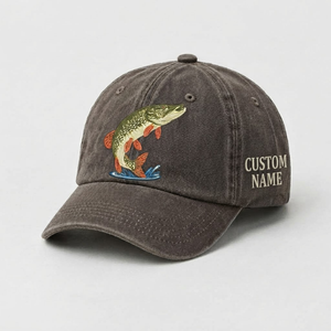 Jumping Pike Embroidered Hat, Freshwater Fishing Dad Cap - 1