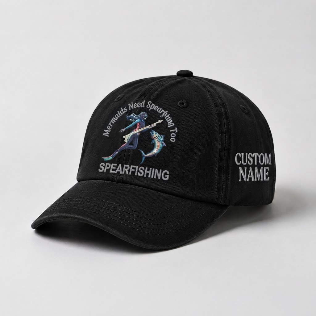 Mermaids Need Spearguns Too Hat for Women, Custom Spearfishing Hat for Women, Personalized Dive Embroidery Cap, Gift for Her