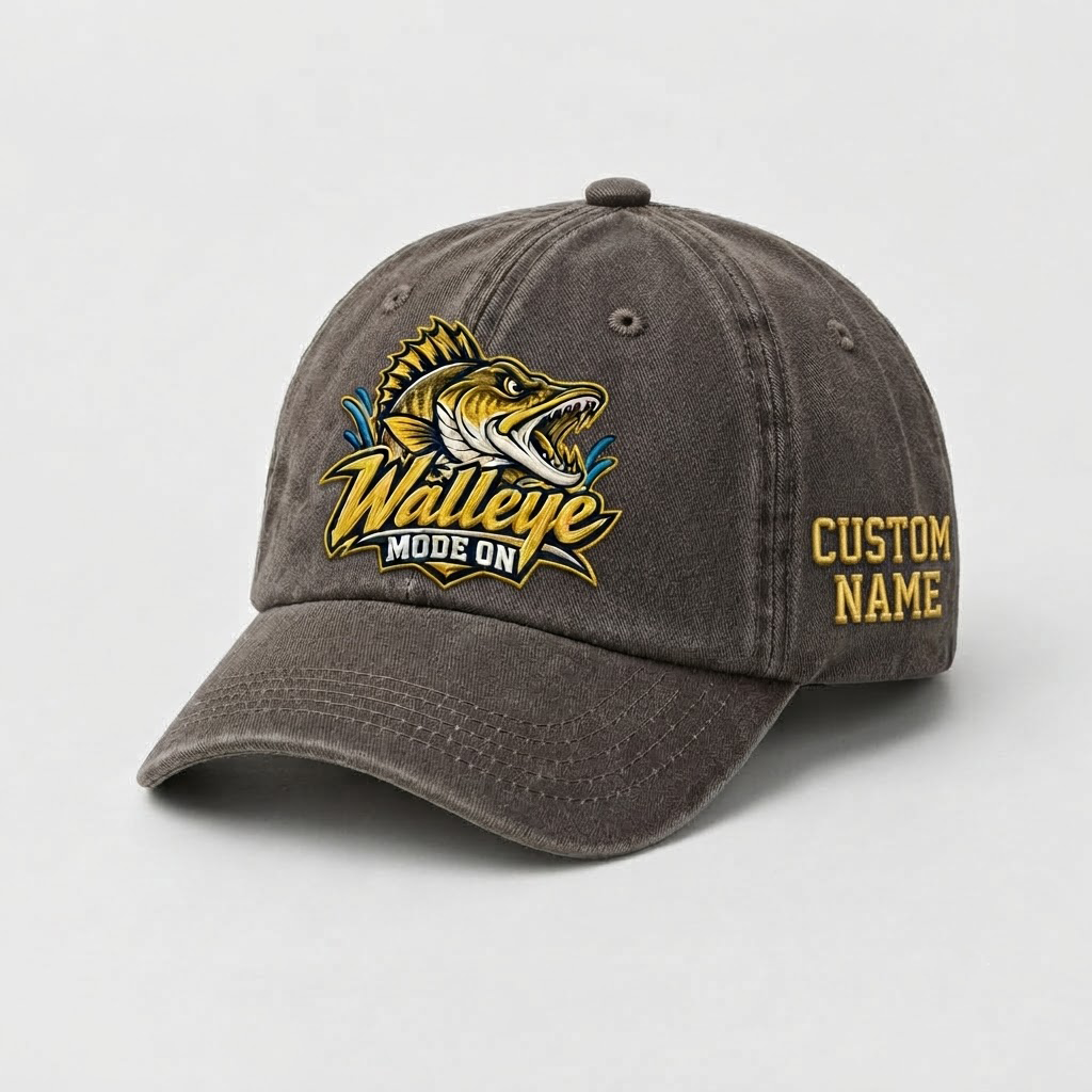 Custom Walleye Hat, Personalized Walleye Mode On Fishing Cap, Vintage Angler Gift, Fisherman Dad Hat, Outdoor Sports Embroidered Hat