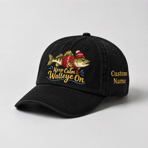 Custom Walleye Hat, Personalized Keep Calm And Walleye On Fishing Cap, Angler Gift, Fisherman Dad Hat, Outdoor Sports Embroidered Hat - 2