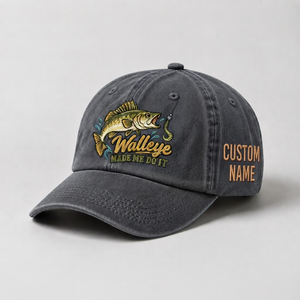 Custom Walleye Hat, Personalized Walleye Made Me Do It Fishing Cap, Vintage Angler Gift, Fisherman Dad Hat, Outdoor Sports Embroidered Hat - 1