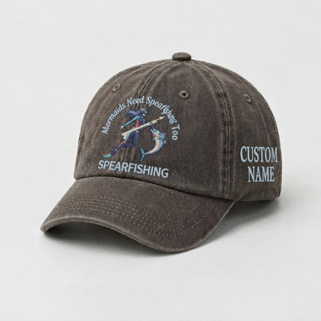 Mermaids Need Spearguns Too Hat for Women, Custom Spearfishing Hat for Women, Personalized Dive Embroidery Cap, Gift for Her