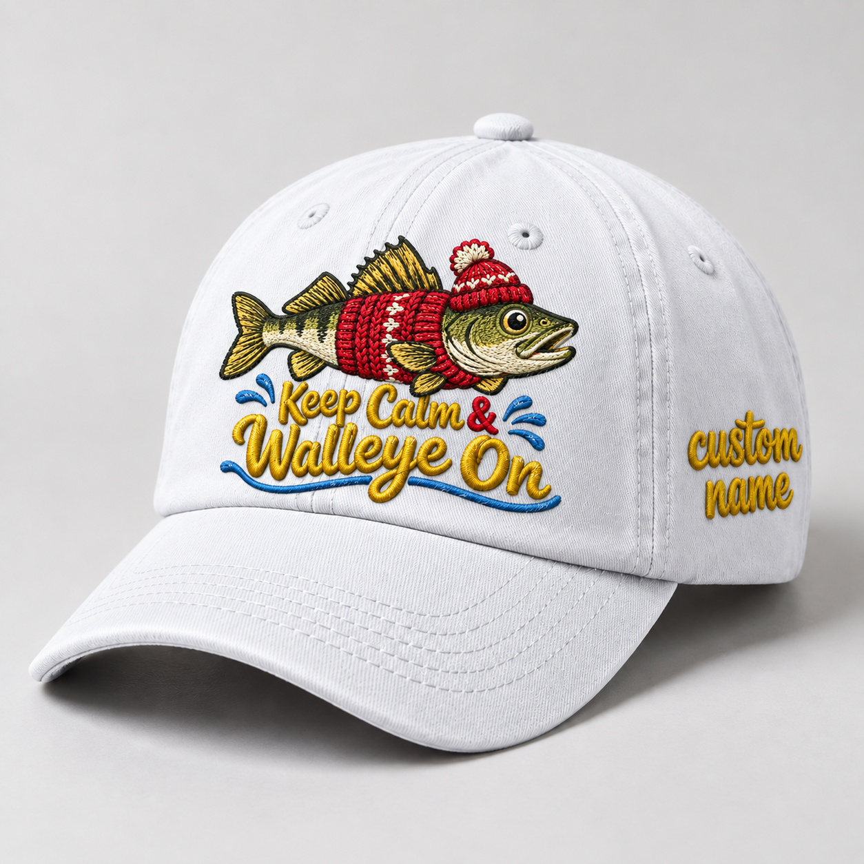 Custom Walleye Hat, Personalized Keep Calm And Walleye On Fishing Cap, Angler Gift, Fisherman Dad Hat, Outdoor Sports Embroidered Hat