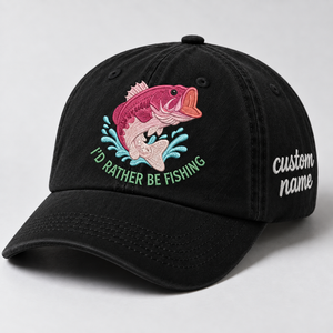 I'D Rather Be Fishing Hat For Women, Largemouth Bass Hat For Women, Personalized Fishing Gift, Vintage Washed Embroidered Baseball - 3