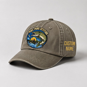 Pike Hat, Custom Name Fisherman Cap, Pike Pure Attitude Fishing Hat, Personalized Angler Gift, Vintage Embroidered Dad Baseball Cap - 6