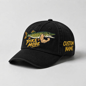 Pike Hat, Custom Pike Mode Embroidered Cap, Personalized Fisherman Gift, Vintage Washed Cotton Dad Hat, Fishing Merch - 2