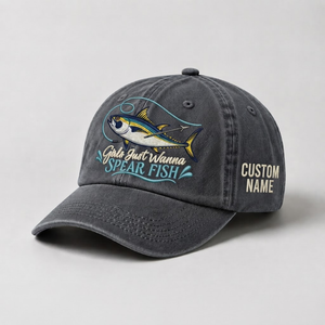 Spearfishing Hats For Women, Girls Just Wanna Spear Fish Custom Embroidered Cap, Personalized Vintage Washed Hat, Scuba Diving Gift - 1