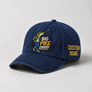 Pike Hat, Custom Big Pike Energy Embroidered Cap, Personalized Fisherman Gift, Vintage Washed Cotton Dad Hat, Fishing Merch - 3