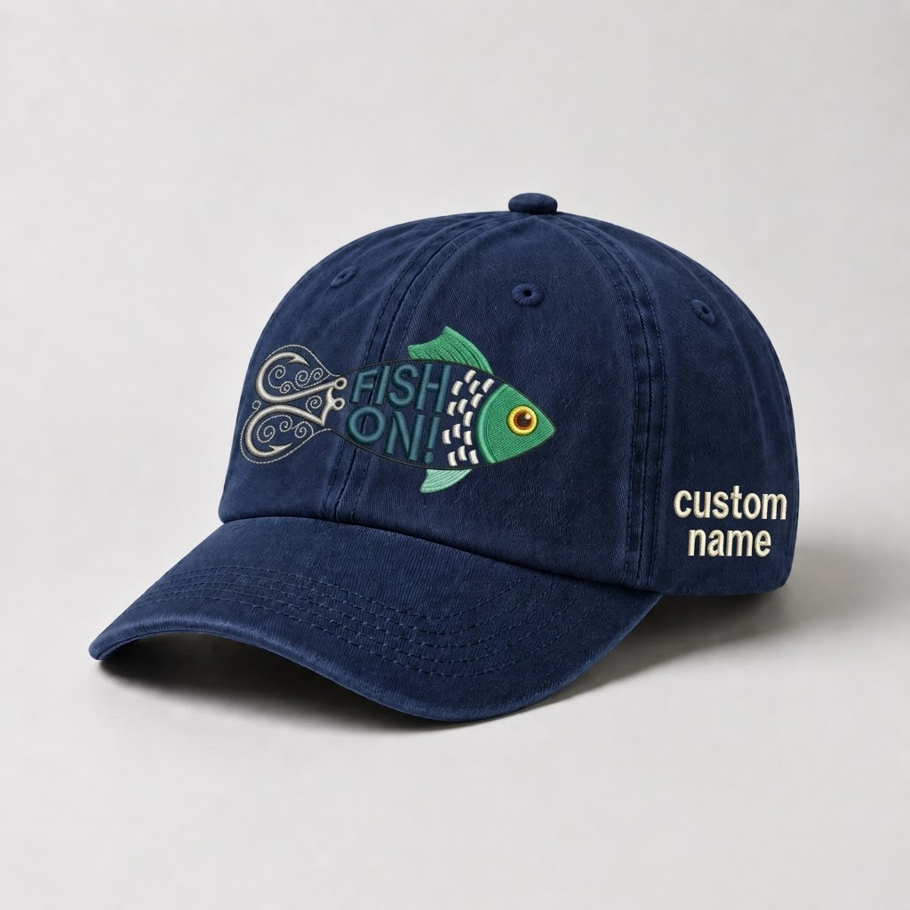Custom Fish On Fishing Hat, Embroidered Bass Cap, Personalized Fisherman Gift for Him, Dad Fishing Hat, Outdoor Fishing Lovers Cap
