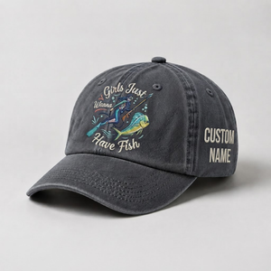 Girls Just Wanna Have Fish Hat, Custom Spearfishing Hat for Women, Personalized Dive Embroidery Cap, Gift For Her - 1