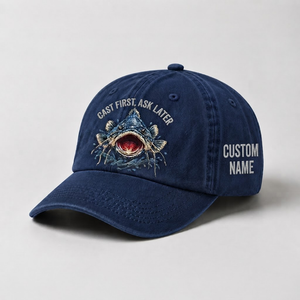 Cast First Ask Later Embroidered Cap, Personalized Fisherman Gift, Catfish Fishing Hat,   Vintage Dad Hat, Outdoor Angler Cap - 3