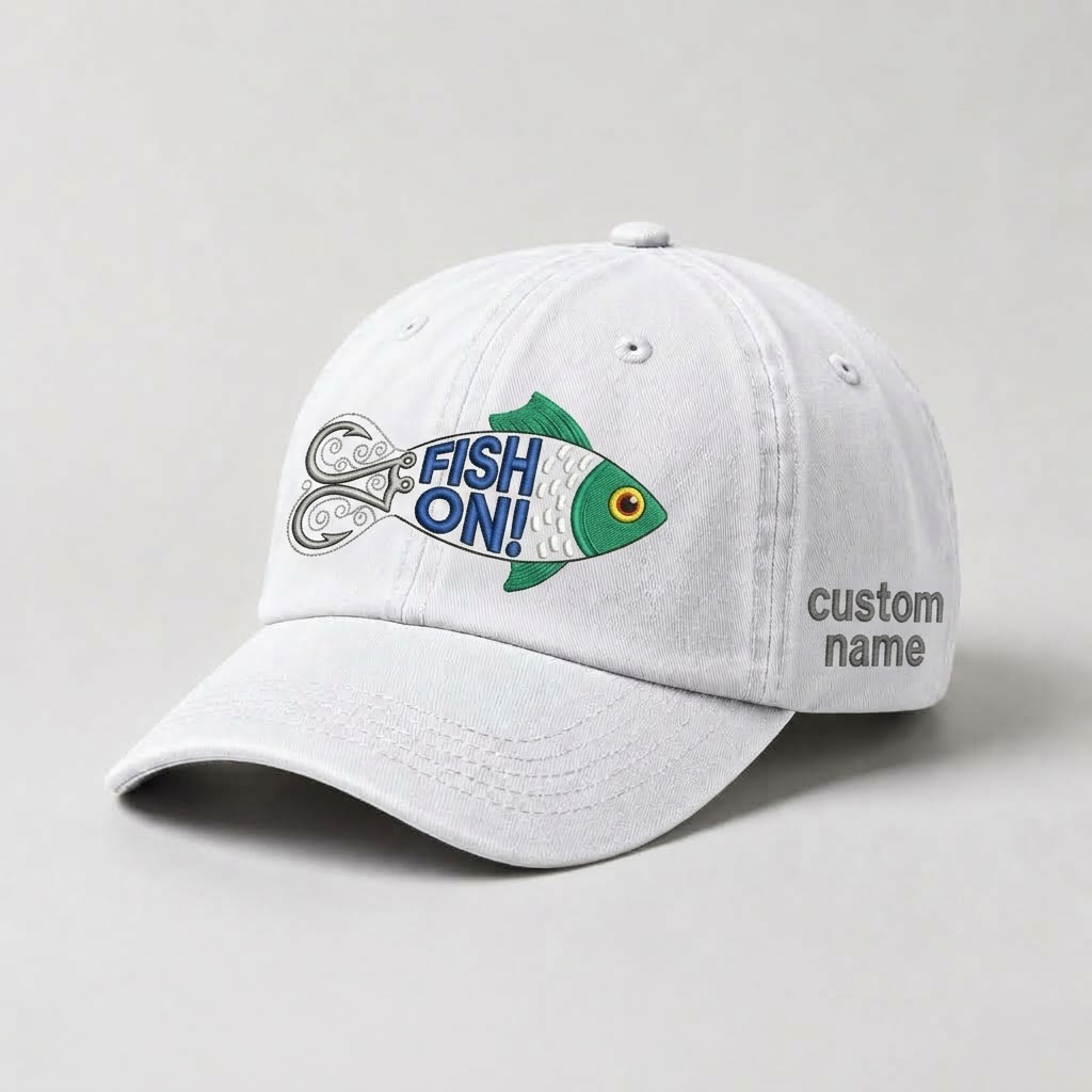 Custom Fish On Fishing Hat, Embroidered Bass Cap, Personalized Fisherman Gift for Him, Dad Fishing Hat, Outdoor Fishing Lovers Cap