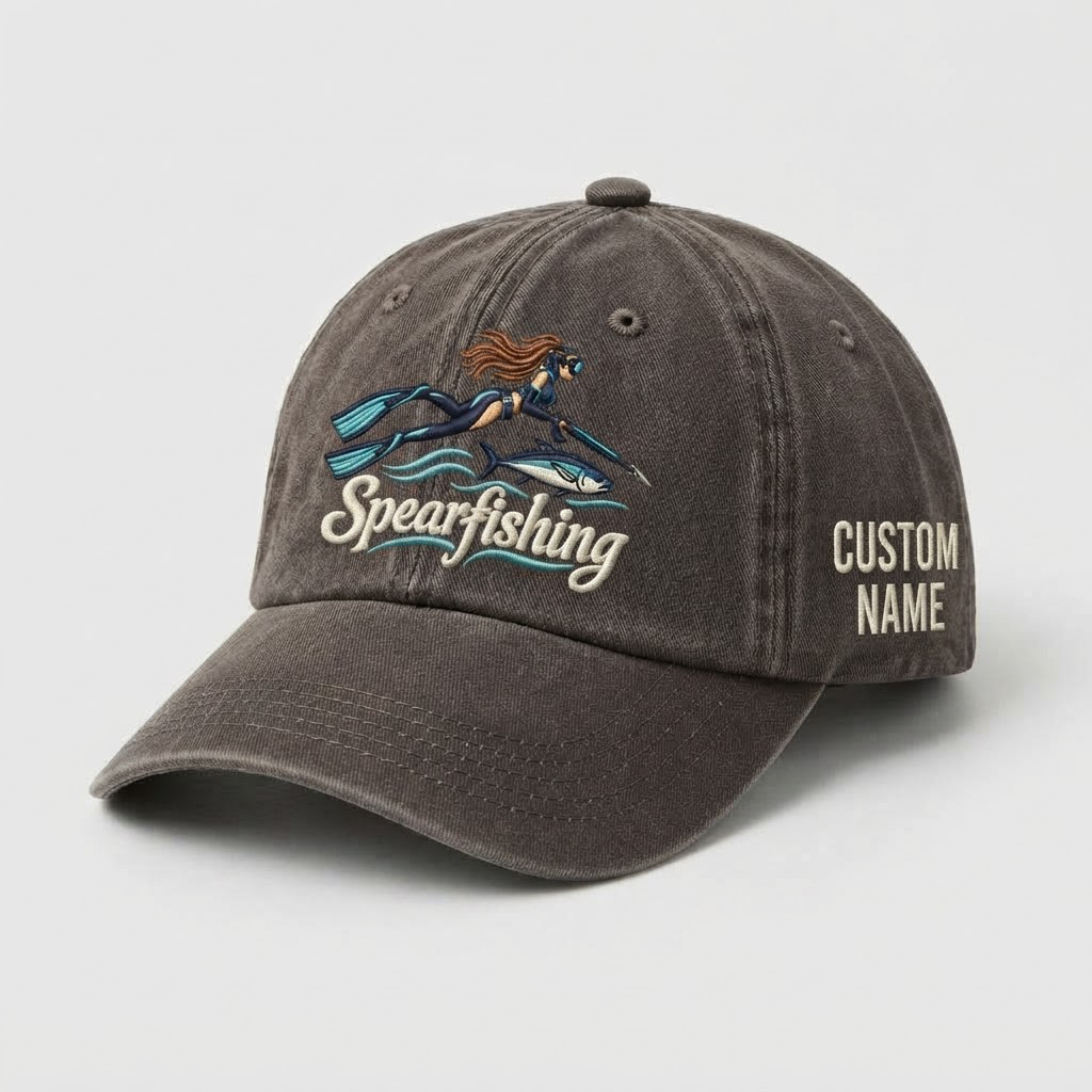 Spearfishing Hats For Women, Custom Name Spearfishing Gift, Freediving Hat, Spearo Apparel, Ocean Lover Cap, Women Spearfish Baseball Cap
