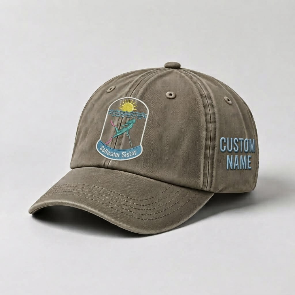 Spearfishing Hats For Women, Custom Saltwater Sister Hat, Personalized Diving Gift, Embroidered Ocean Cap, Scuba Diver Merch
