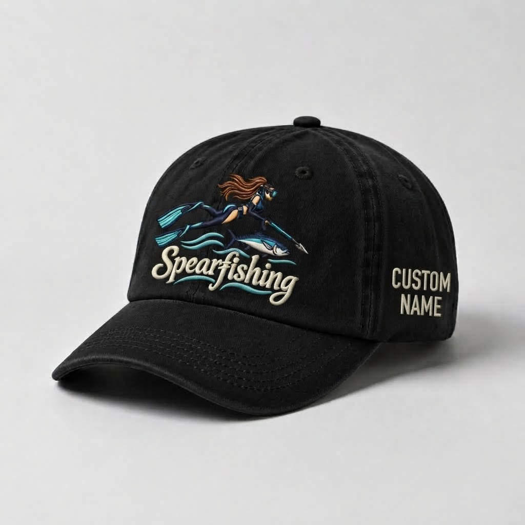 Spearfishing Hats For Women, Custom Name Spearfishing Gift, Freediving Hat, Spearo Apparel, Ocean Lover Cap, Women Spearfish Baseball Cap