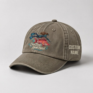 Spearfishing Hats For Women, Dive Deep Hunt Hard Custom Embroidered Baseball Cap, Personalized Vintage Washed Hat, Scuba Diving Gift - 6
