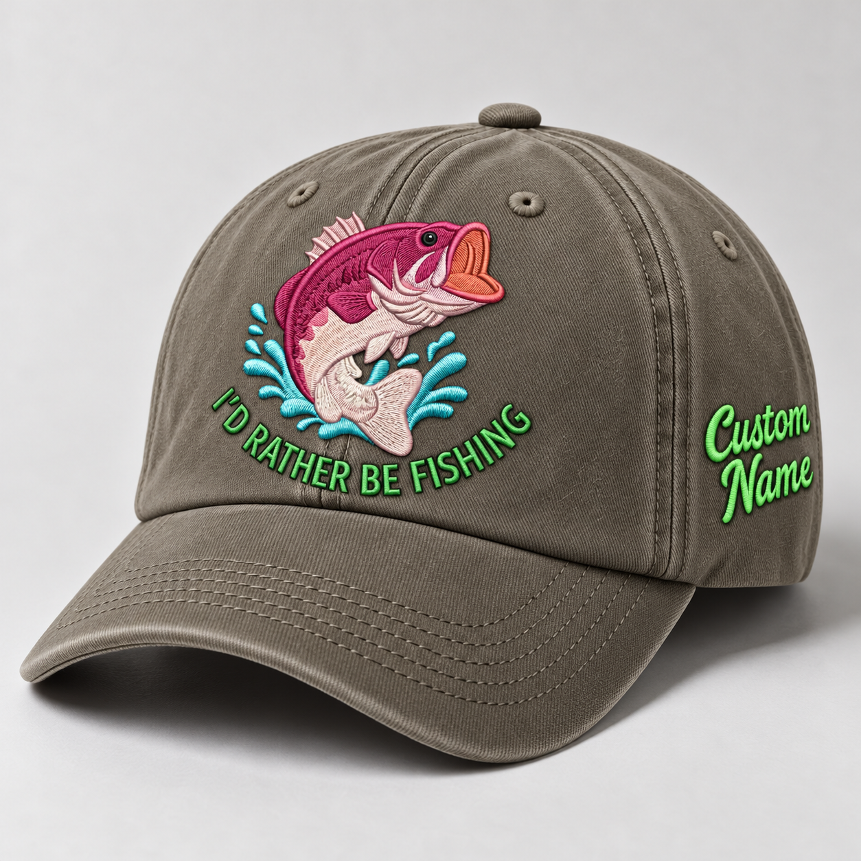 I'D Rather Be Fishing Hat For Women, Largemouth Bass Hat For Women, Personalized Fishing Gift, Vintage Washed Embroidered Baseball