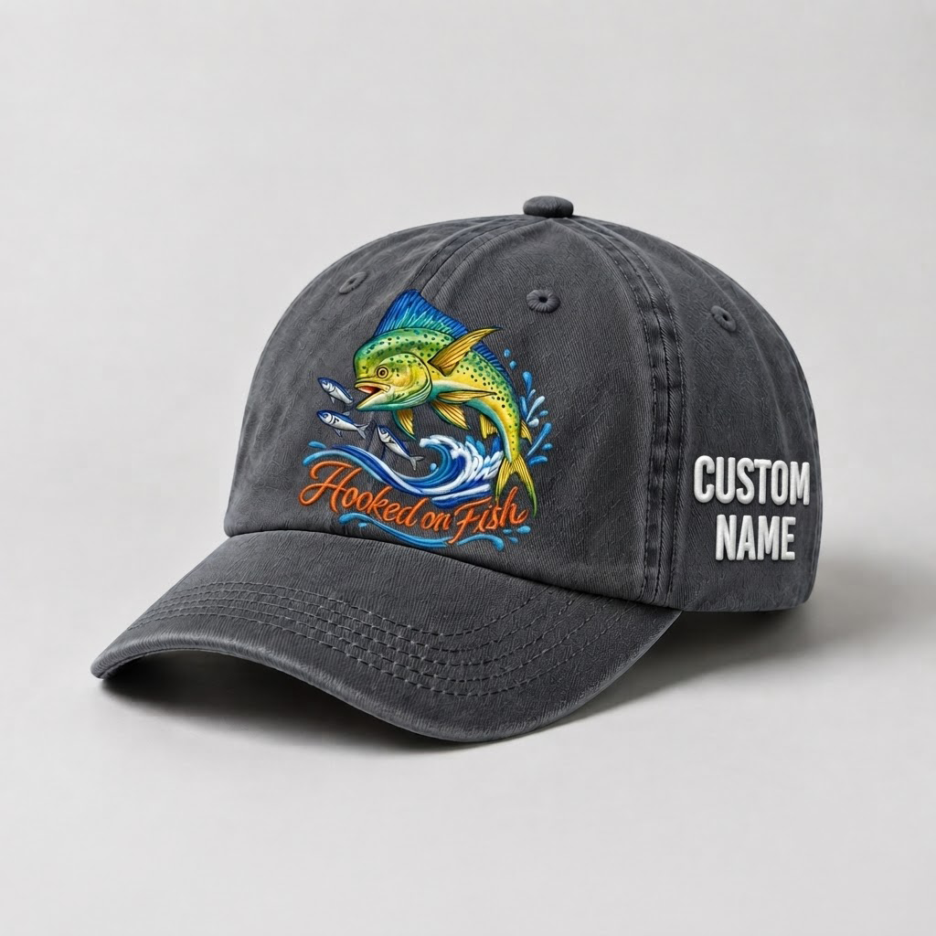 Mahi Mahi Fishing Hat, Personalized Fisherman Dad Cap, Vintage Angler Gift, Outdoor Sports Hat, Fishing Lover Gift