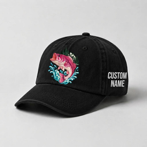 Largemouth Bass Hat for Women, Jumping Bass Fishing Cap, Custom Angler Gift, Vintage Washed Embroidered Cotton Baseball Dad Hat - 2