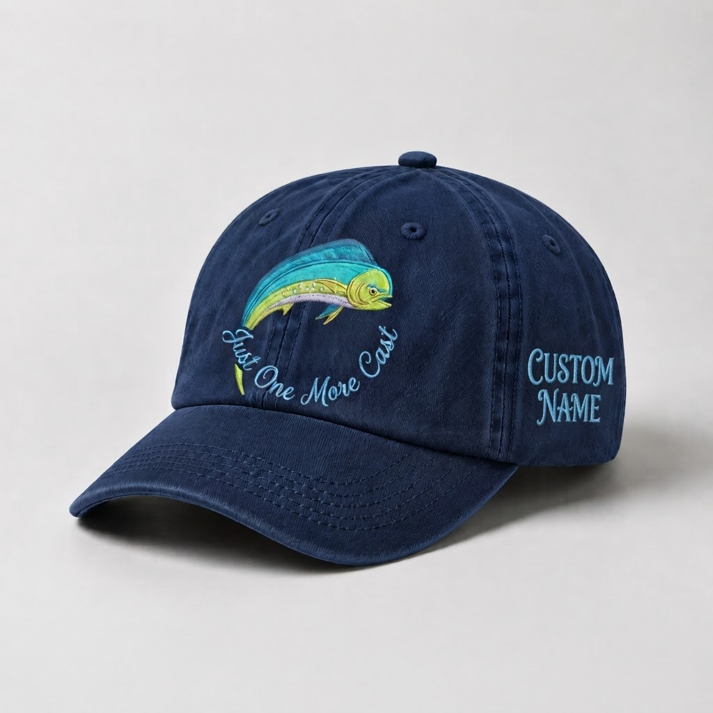 Just One More Cast Hat, Custom Fishing Hat for Women, Personalized Mahi Mahi Fish Embroidery Cap, Gift for Her